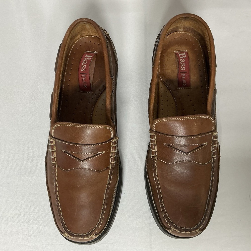 Vtg Bass Flex Commodity Mens Size 10.5m Shoes Leather Penny Loafers Brown Euc View 3